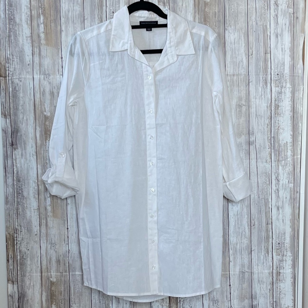 Saks Fifth Avenue Linen Blend Roll Tab Button Down Shirt {NWOT}